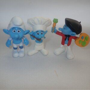 Set 3 Smurfs Figurines Painter Chef Panicky Collectible Plastic Toys 3" Mcdonald